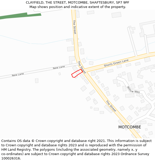 CLAYFIELD, THE STREET, MOTCOMBE, SHAFTESBURY, SP7 9PF: Location map and indicative extent of plot