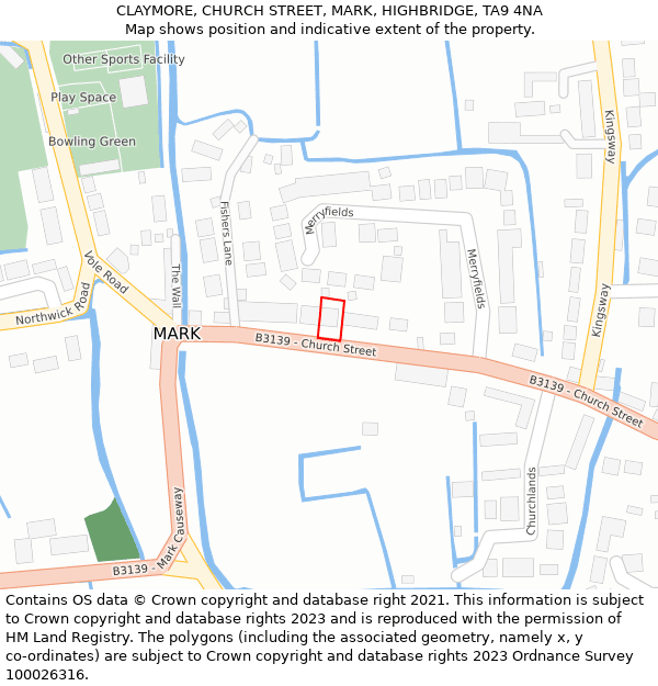 CLAYMORE, CHURCH STREET, MARK, HIGHBRIDGE, TA9 4NA: Location map and indicative extent of plot