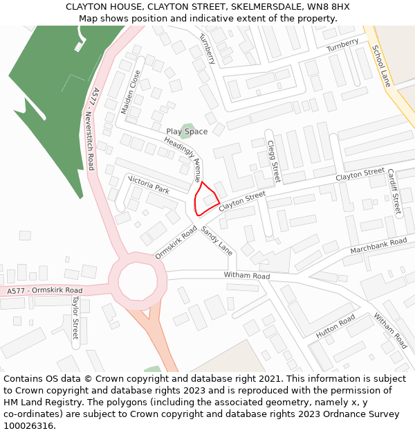 CLAYTON HOUSE, CLAYTON STREET, SKELMERSDALE, WN8 8HX: Location map and indicative extent of plot