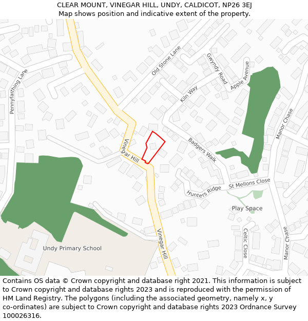 CLEAR MOUNT, VINEGAR HILL, UNDY, CALDICOT, NP26 3EJ: Location map and indicative extent of plot