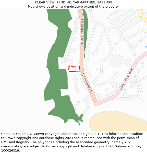 CLEAR VIEW, PENDINE, CARMARTHEN, SA33 4PB: Location map and indicative extent of plot