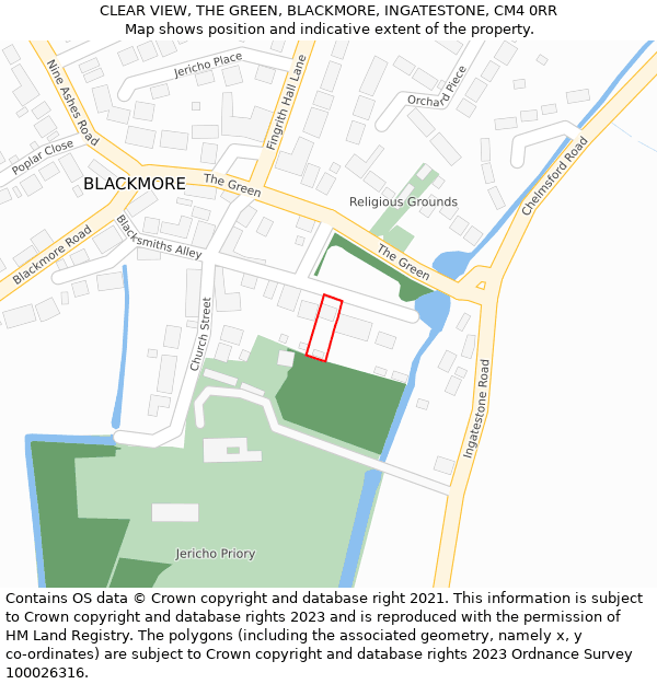 CLEAR VIEW, THE GREEN, BLACKMORE, INGATESTONE, CM4 0RR: Location map and indicative extent of plot