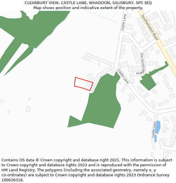 CLEARBURY VIEW, CASTLE LANE, WHADDON, SALISBURY, SP5 3EQ: Location map and indicative extent of plot