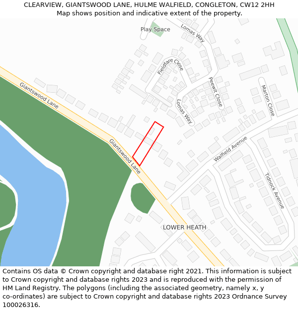 CLEARVIEW, GIANTSWOOD LANE, HULME WALFIELD, CONGLETON, CW12 2HH: Location map and indicative extent of plot