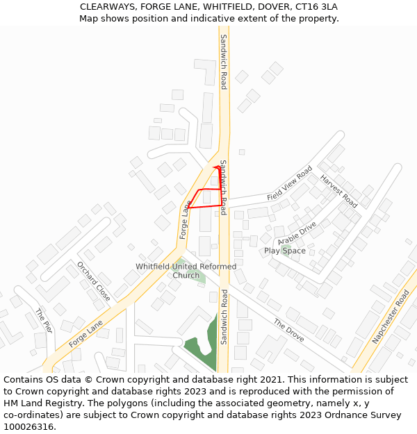 CLEARWAYS, FORGE LANE, WHITFIELD, DOVER, CT16 3LA: Location map and indicative extent of plot