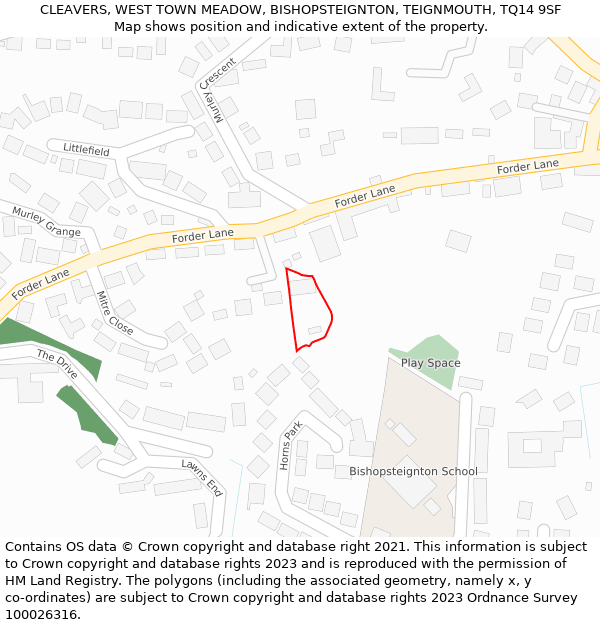 CLEAVERS, WEST TOWN MEADOW, BISHOPSTEIGNTON, TEIGNMOUTH, TQ14 9SF: Location map and indicative extent of plot