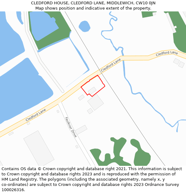 CLEDFORD HOUSE, CLEDFORD LANE, MIDDLEWICH, CW10 0JN: Location map and indicative extent of plot