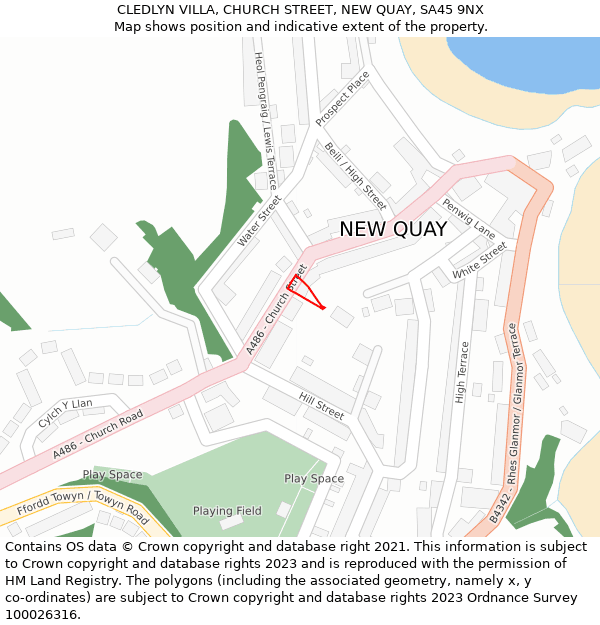 CLEDLYN VILLA, CHURCH STREET, NEW QUAY, SA45 9NX: Location map and indicative extent of plot