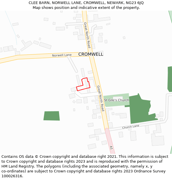 CLEE BARN, NORWELL LANE, CROMWELL, NEWARK, NG23 6JQ: Location map and indicative extent of plot