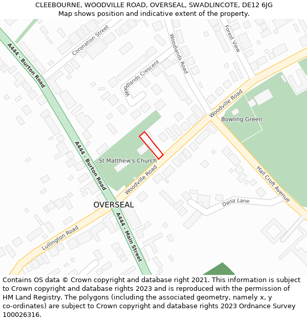 CLEEBOURNE, WOODVILLE ROAD, OVERSEAL, SWADLINCOTE, DE12 6JG: Location map and indicative extent of plot