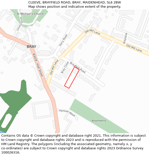 CLEEVE, BRAYFIELD ROAD, BRAY, MAIDENHEAD, SL6 2BW: Location map and indicative extent of plot
