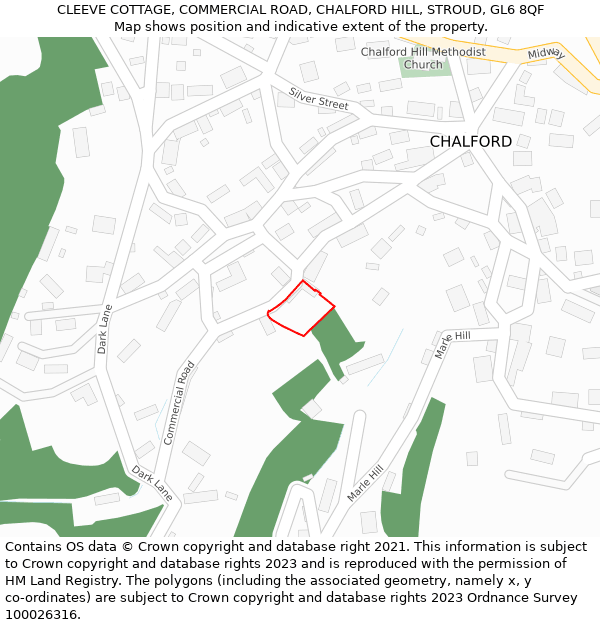 CLEEVE COTTAGE, COMMERCIAL ROAD, CHALFORD HILL, STROUD, GL6 8QF: Location map and indicative extent of plot