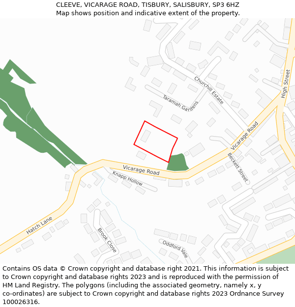 CLEEVE, VICARAGE ROAD, TISBURY, SALISBURY, SP3 6HZ: Location map and indicative extent of plot