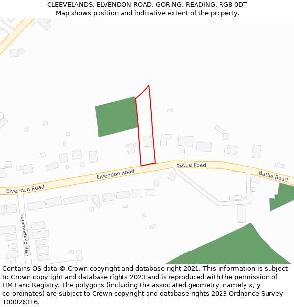 CLEEVELANDS, ELVENDON ROAD, GORING, READING, RG8 0DT: Location map and indicative extent of plot