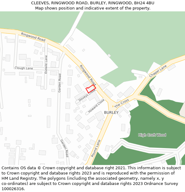 CLEEVES, RINGWOOD ROAD, BURLEY, RINGWOOD, BH24 4BU: Location map and indicative extent of plot