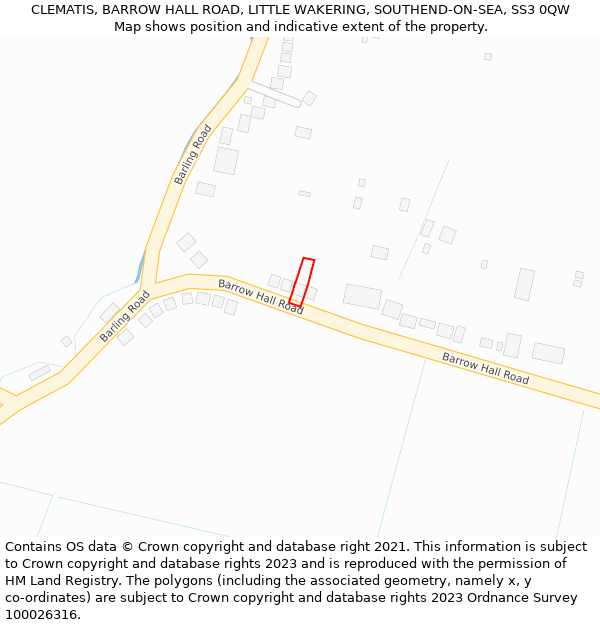 CLEMATIS, BARROW HALL ROAD, LITTLE WAKERING, SOUTHEND-ON-SEA, SS3 0QW: Location map and indicative extent of plot