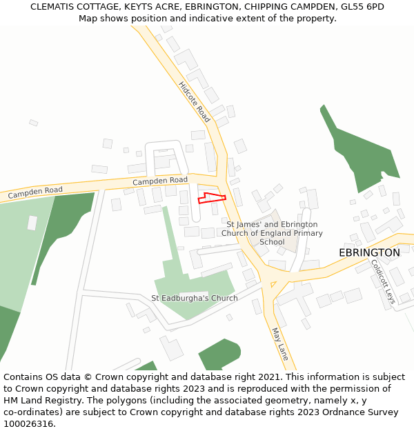 CLEMATIS COTTAGE, KEYTS ACRE, EBRINGTON, CHIPPING CAMPDEN, GL55 6PD: Location map and indicative extent of plot