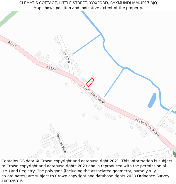 CLEMATIS COTTAGE, LITTLE STREET, YOXFORD, SAXMUNDHAM, IP17 3JQ: Location map and indicative extent of plot