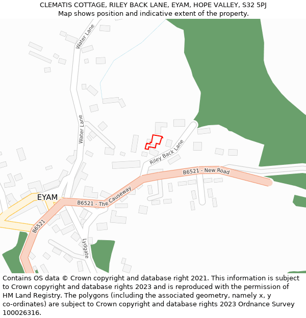 CLEMATIS COTTAGE, RILEY BACK LANE, EYAM, HOPE VALLEY, S32 5PJ: Location map and indicative extent of plot