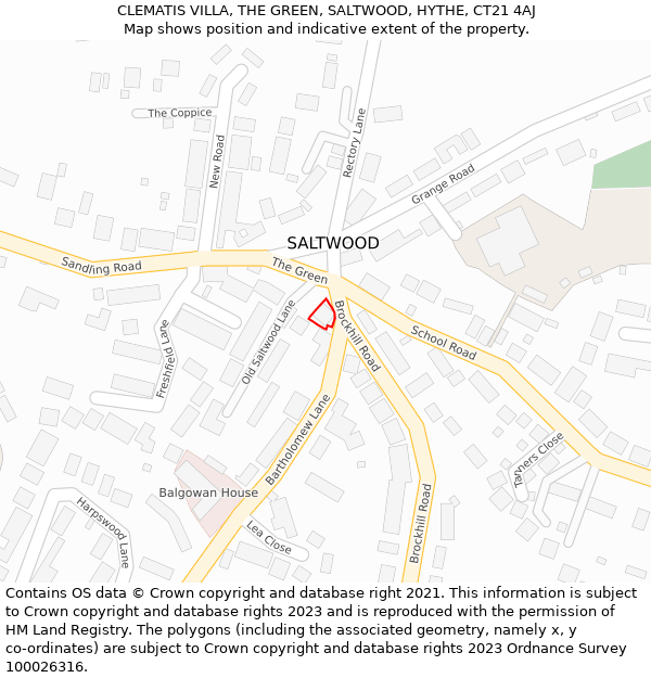 CLEMATIS VILLA, THE GREEN, SALTWOOD, HYTHE, CT21 4AJ: Location map and indicative extent of plot