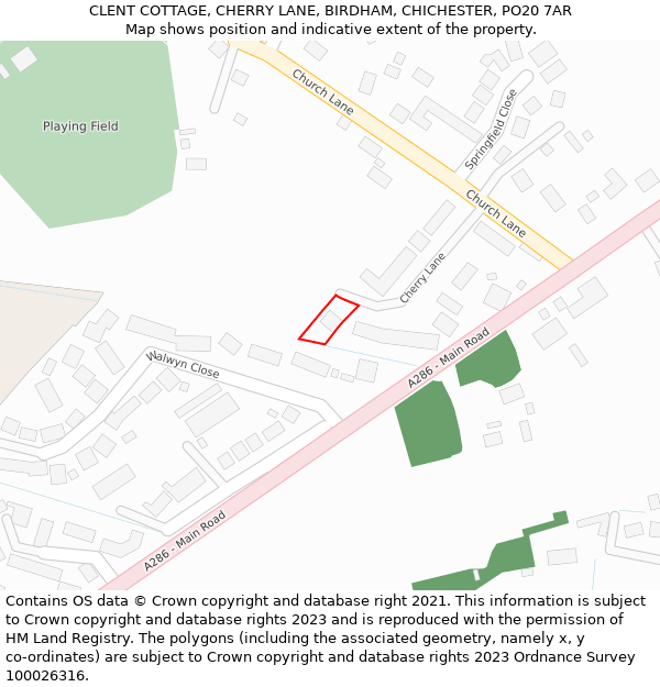 CLENT COTTAGE, CHERRY LANE, BIRDHAM, CHICHESTER, PO20 7AR: Location map and indicative extent of plot