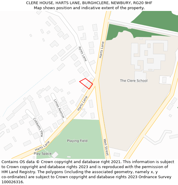 CLERE HOUSE, HARTS LANE, BURGHCLERE, NEWBURY, RG20 9HF: Location map and indicative extent of plot