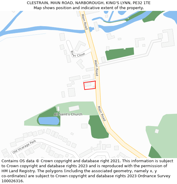 CLESTRAIN, MAIN ROAD, NARBOROUGH, KING'S LYNN, PE32 1TE: Location map and indicative extent of plot