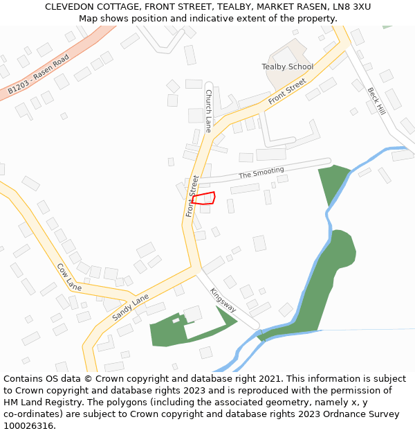 CLEVEDON COTTAGE, FRONT STREET, TEALBY, MARKET RASEN, LN8 3XU: Location map and indicative extent of plot