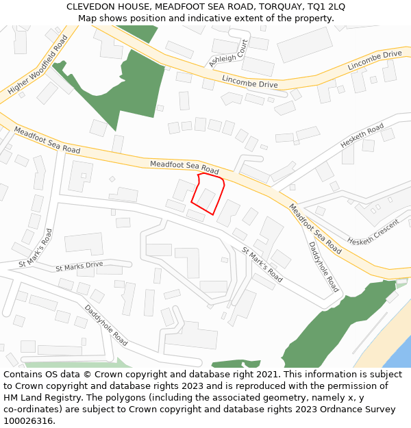 CLEVEDON HOUSE, MEADFOOT SEA ROAD, TORQUAY, TQ1 2LQ: Location map and indicative extent of plot