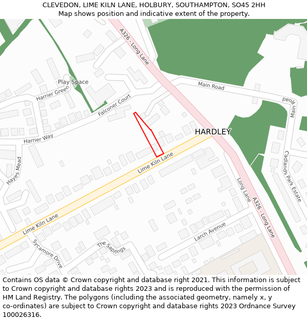 CLEVEDON, LIME KILN LANE, HOLBURY, SOUTHAMPTON, SO45 2HH: Location map and indicative extent of plot