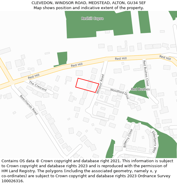 CLEVEDON, WINDSOR ROAD, MEDSTEAD, ALTON, GU34 5EF: Location map and indicative extent of plot
