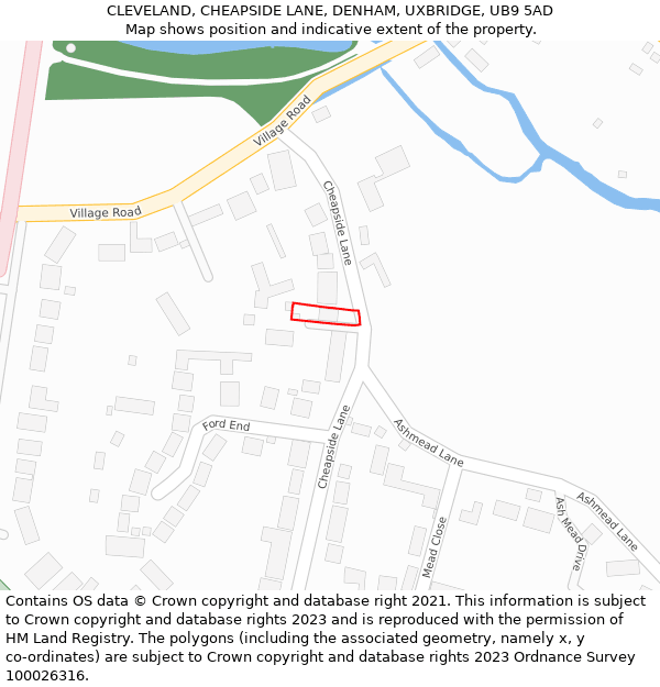 CLEVELAND, CHEAPSIDE LANE, DENHAM, UXBRIDGE, UB9 5AD: Location map and indicative extent of plot