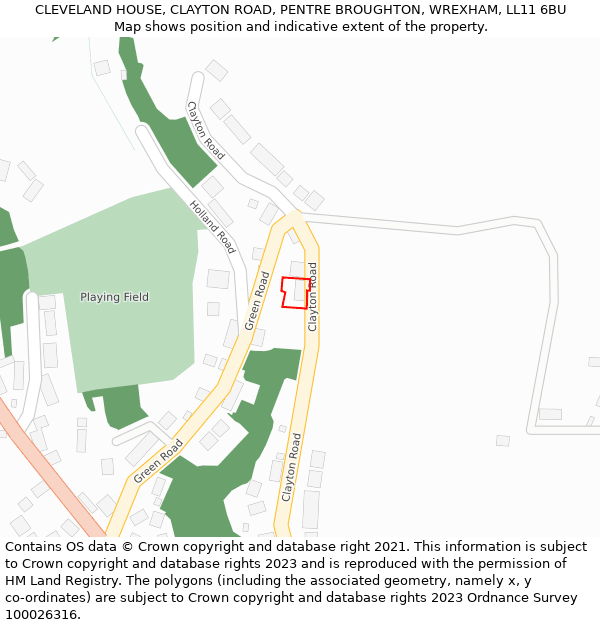 CLEVELAND HOUSE, CLAYTON ROAD, PENTRE BROUGHTON, WREXHAM, LL11 6BU: Location map and indicative extent of plot