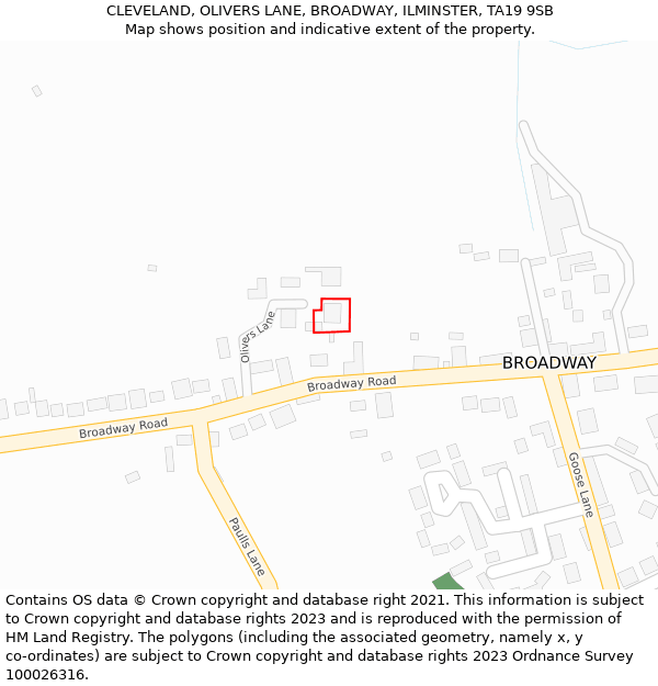 CLEVELAND, OLIVERS LANE, BROADWAY, ILMINSTER, TA19 9SB: Location map and indicative extent of plot