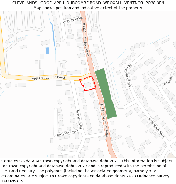 CLEVELANDS LODGE, APPULDURCOMBE ROAD, WROXALL, VENTNOR, PO38 3EN: Location map and indicative extent of plot