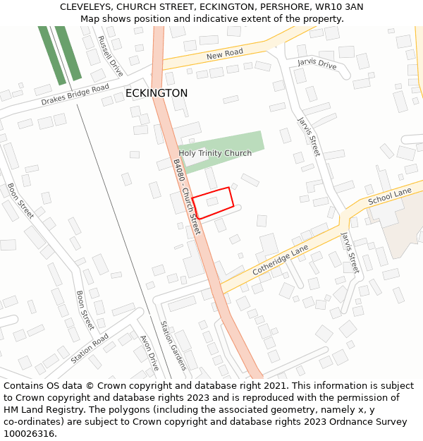 CLEVELEYS, CHURCH STREET, ECKINGTON, PERSHORE, WR10 3AN: Location map and indicative extent of plot