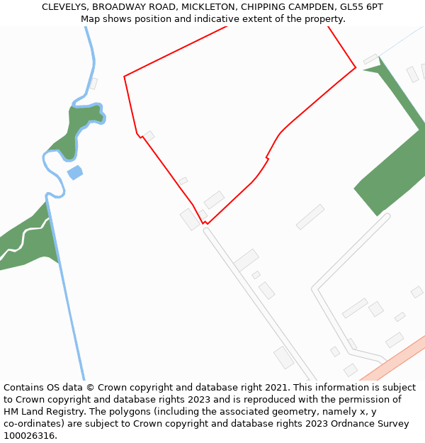 CLEVELYS, BROADWAY ROAD, MICKLETON, CHIPPING CAMPDEN, GL55 6PT: Location map and indicative extent of plot