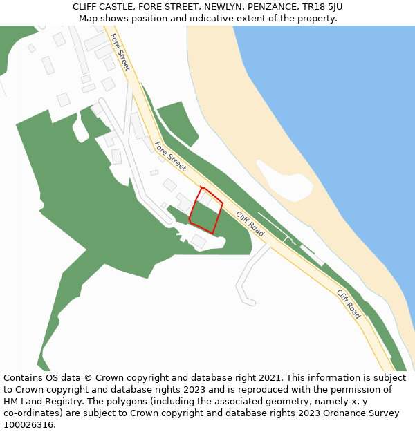 CLIFF CASTLE, FORE STREET, NEWLYN, PENZANCE, TR18 5JU: Location map and indicative extent of plot
