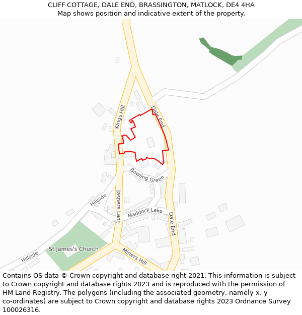 CLIFF COTTAGE, DALE END, BRASSINGTON, MATLOCK, DE4 4HA: Location map and indicative extent of plot