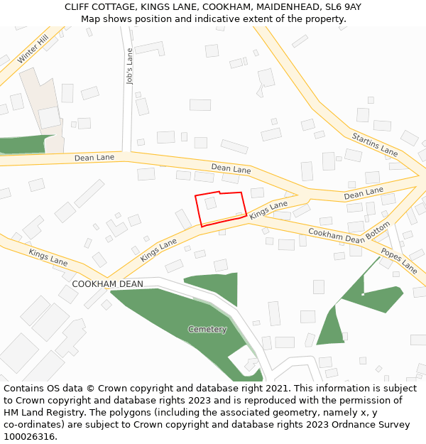 CLIFF COTTAGE, KINGS LANE, COOKHAM, MAIDENHEAD, SL6 9AY: Location map and indicative extent of plot