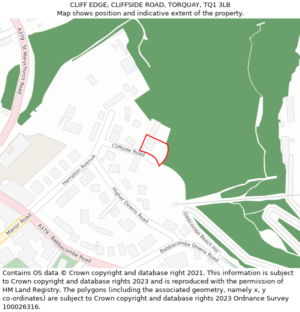 CLIFF EDGE, CLIFFSIDE ROAD, TORQUAY, TQ1 3LB: Location map and indicative extent of plot