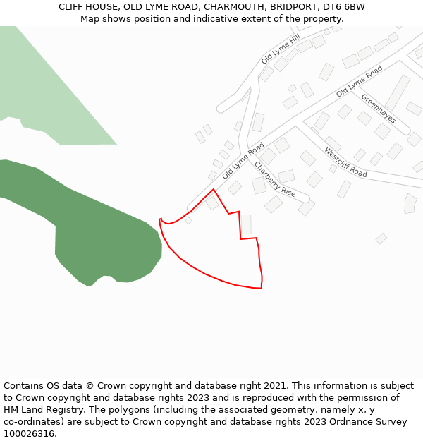 CLIFF HOUSE, OLD LYME ROAD, CHARMOUTH, BRIDPORT, DT6 6BW: Location map and indicative extent of plot