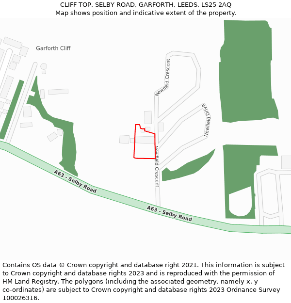CLIFF TOP, SELBY ROAD, GARFORTH, LEEDS, LS25 2AQ: Location map and indicative extent of plot