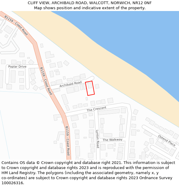 CLIFF VIEW, ARCHIBALD ROAD, WALCOTT, NORWICH, NR12 0NF: Location map and indicative extent of plot