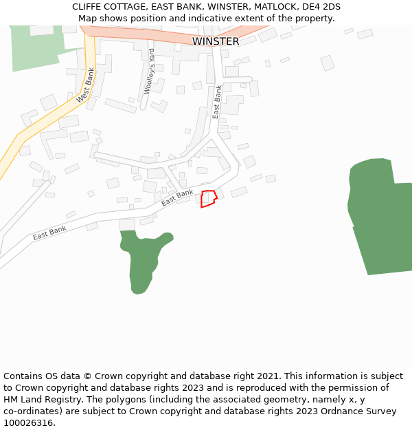 CLIFFE COTTAGE, EAST BANK, WINSTER, MATLOCK, DE4 2DS: Location map and indicative extent of plot