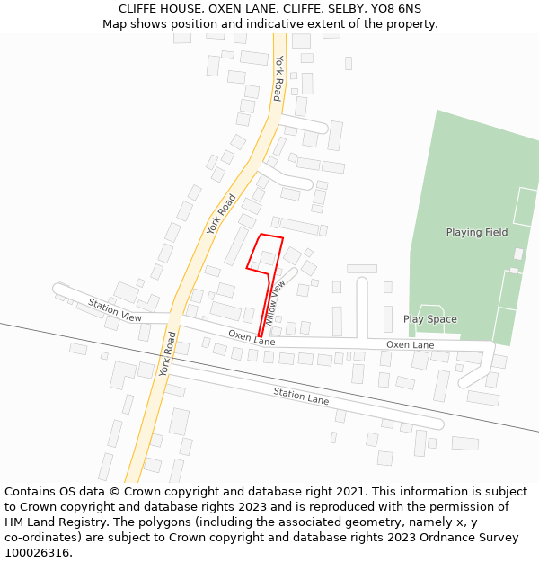 CLIFFE HOUSE, OXEN LANE, CLIFFE, SELBY, YO8 6NS: Location map and indicative extent of plot