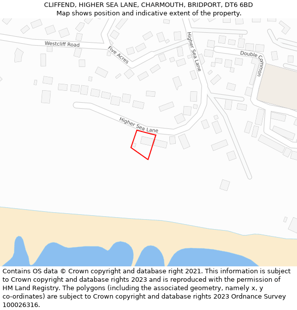 CLIFFEND, HIGHER SEA LANE, CHARMOUTH, BRIDPORT, DT6 6BD: Location map and indicative extent of plot