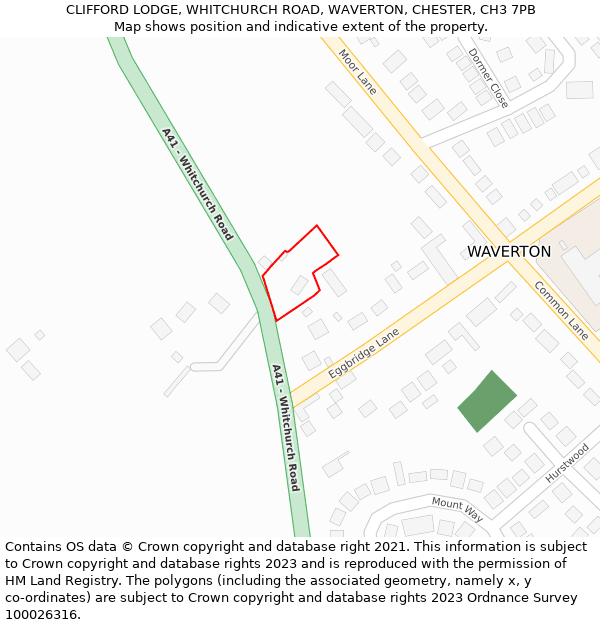 CLIFFORD LODGE, WHITCHURCH ROAD, WAVERTON, CHESTER, CH3 7PB: Location map and indicative extent of plot