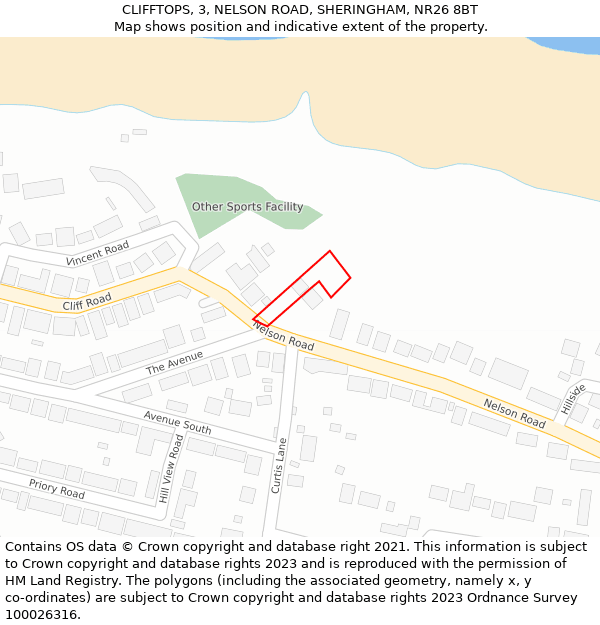 CLIFFTOPS, 3, NELSON ROAD, SHERINGHAM, NR26 8BT: Location map and indicative extent of plot