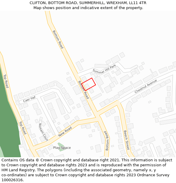 CLIFTON, BOTTOM ROAD, SUMMERHILL, WREXHAM, LL11 4TR: Location map and indicative extent of plot